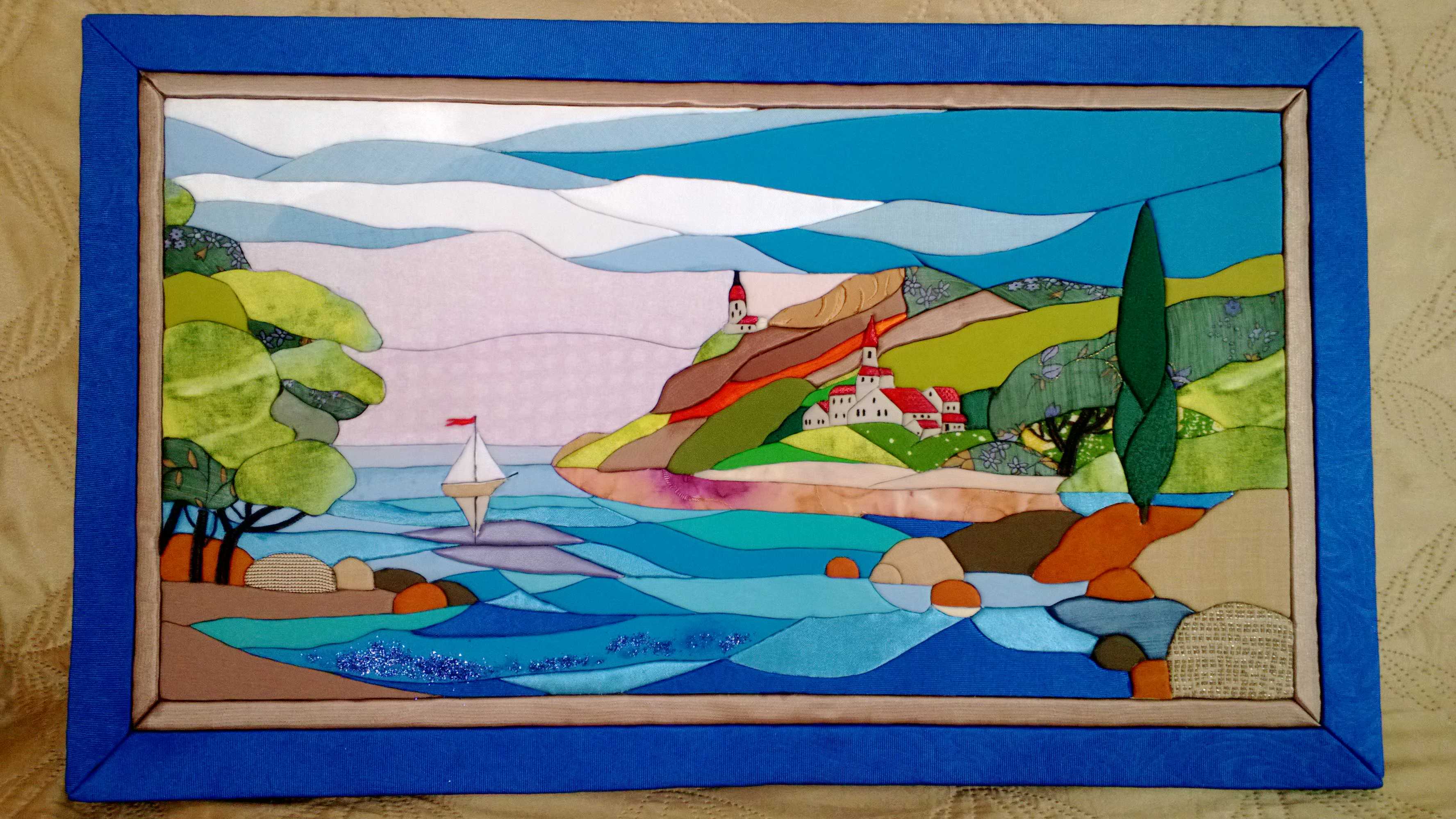 Техника кинусайга, панно из ткани, пэчворк своими руками