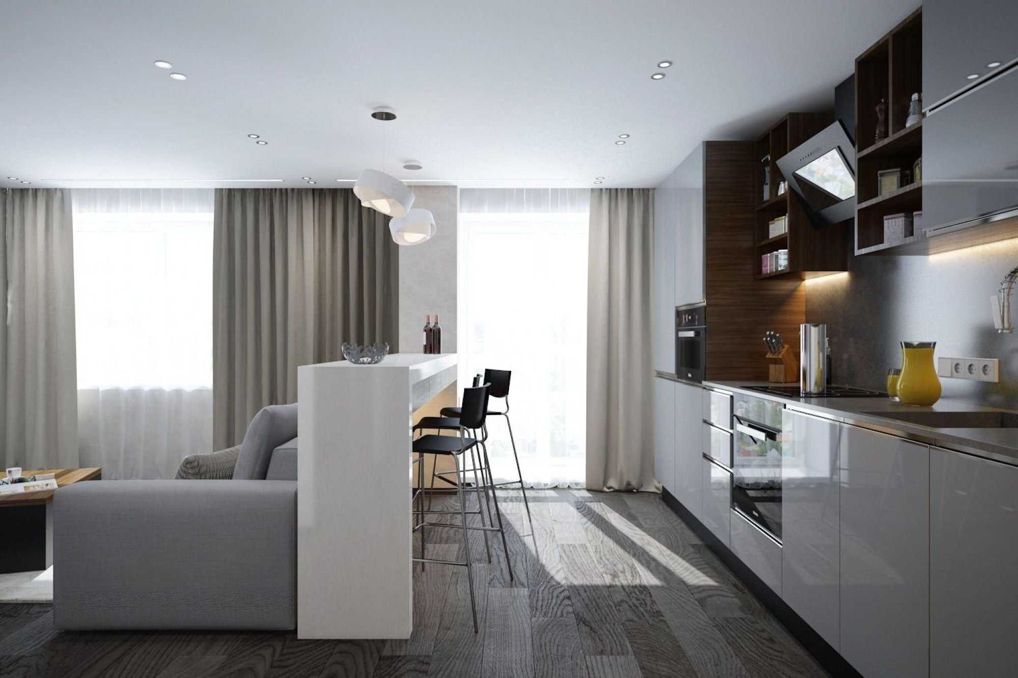 Современный дизайн кухни студии на 70 красивых фото