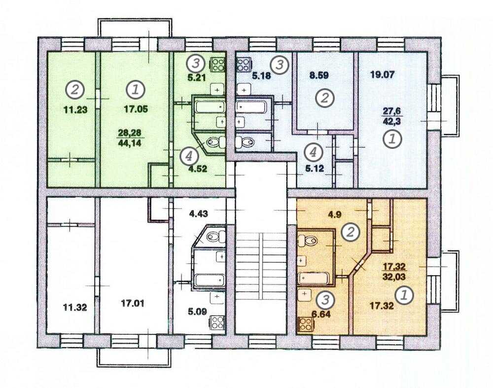 Типовые планировки хрущевки 1,2,3,4 -комнатных квартир с размерами
