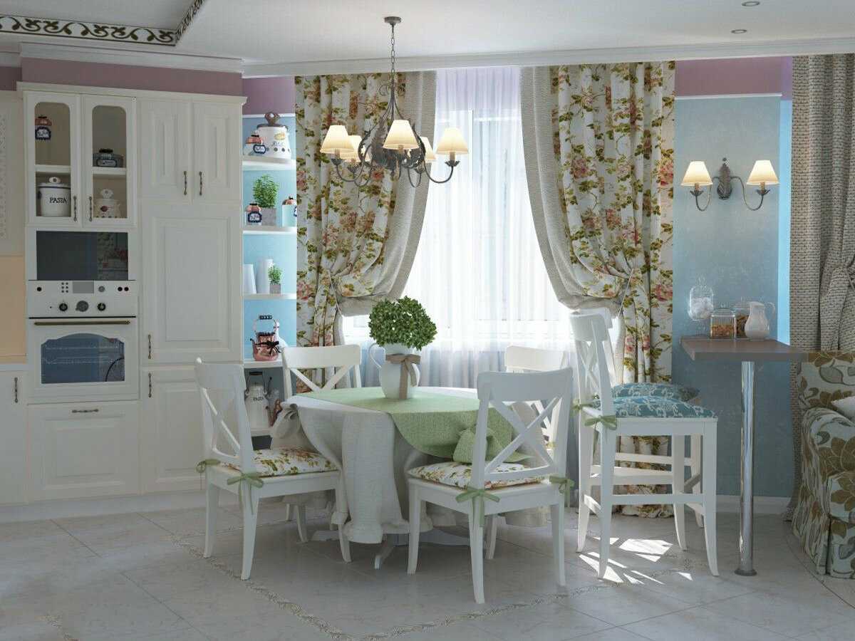 Дизайн кухни в стиле кафе с интерьером французского прованса