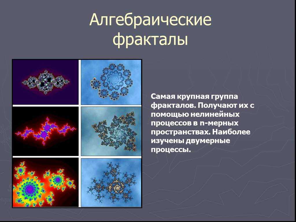 Наиболее изучены. Алгебраические Фракталы примеры. Фракталы презентация. Алгебраические Фракталы сообщение. Презентация Фракталы в науке.