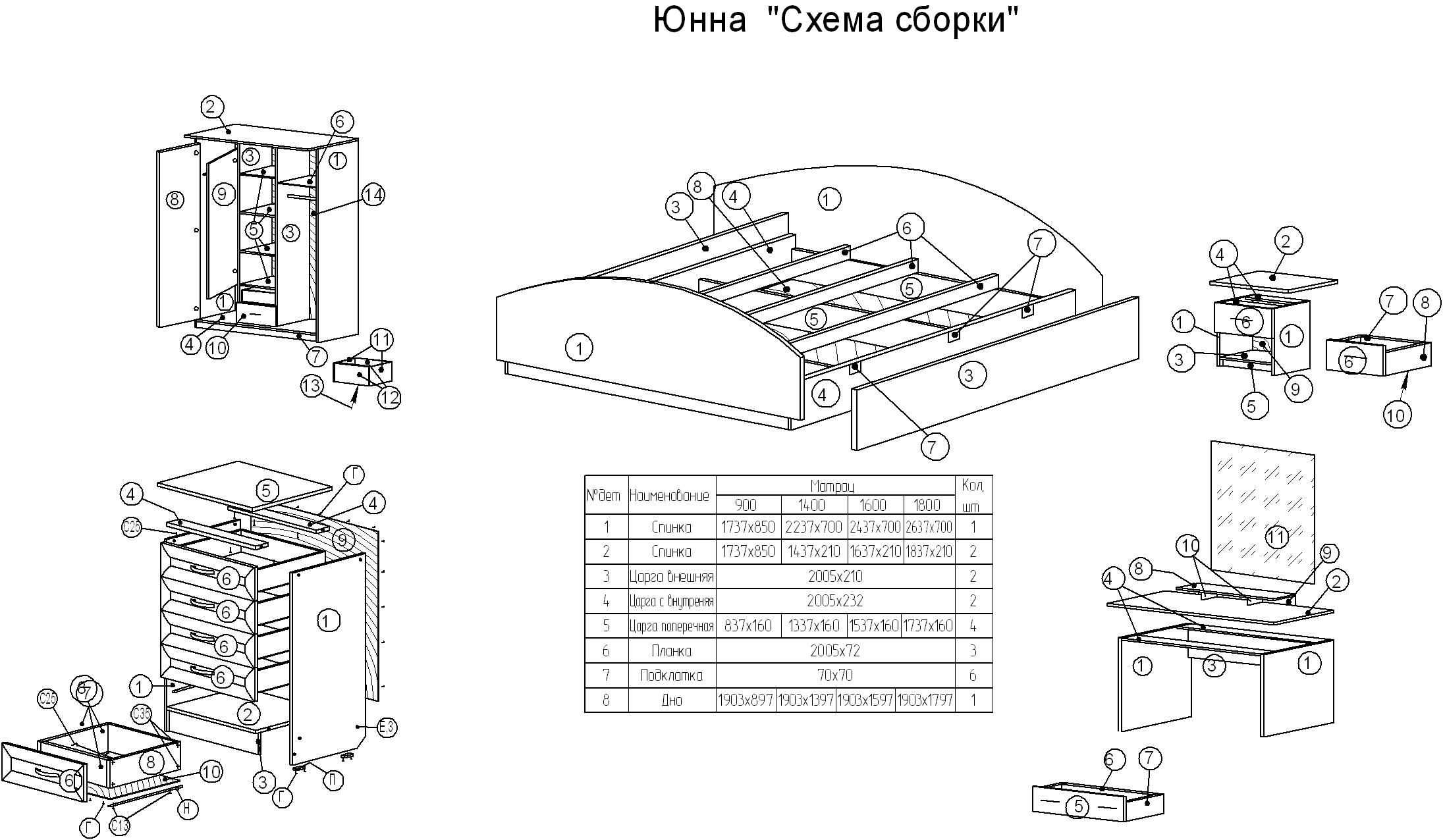 Кровать дуэт схема сборки - стеклофф
