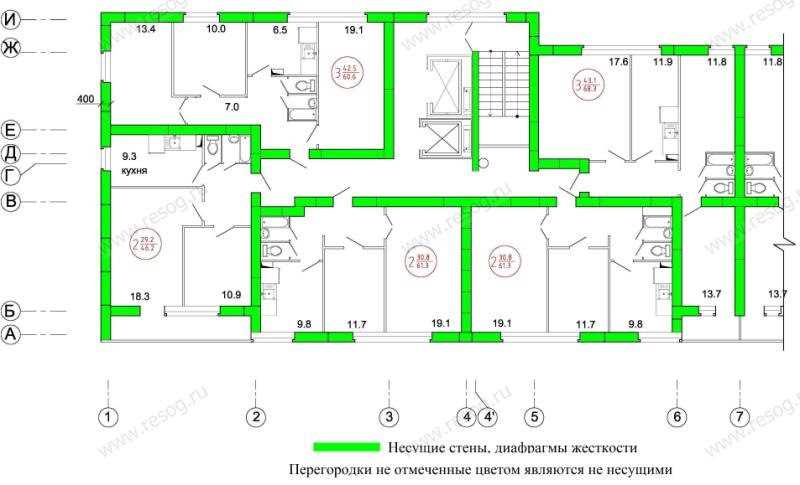 Ii 68 03. II-68 планировка несущие стены.