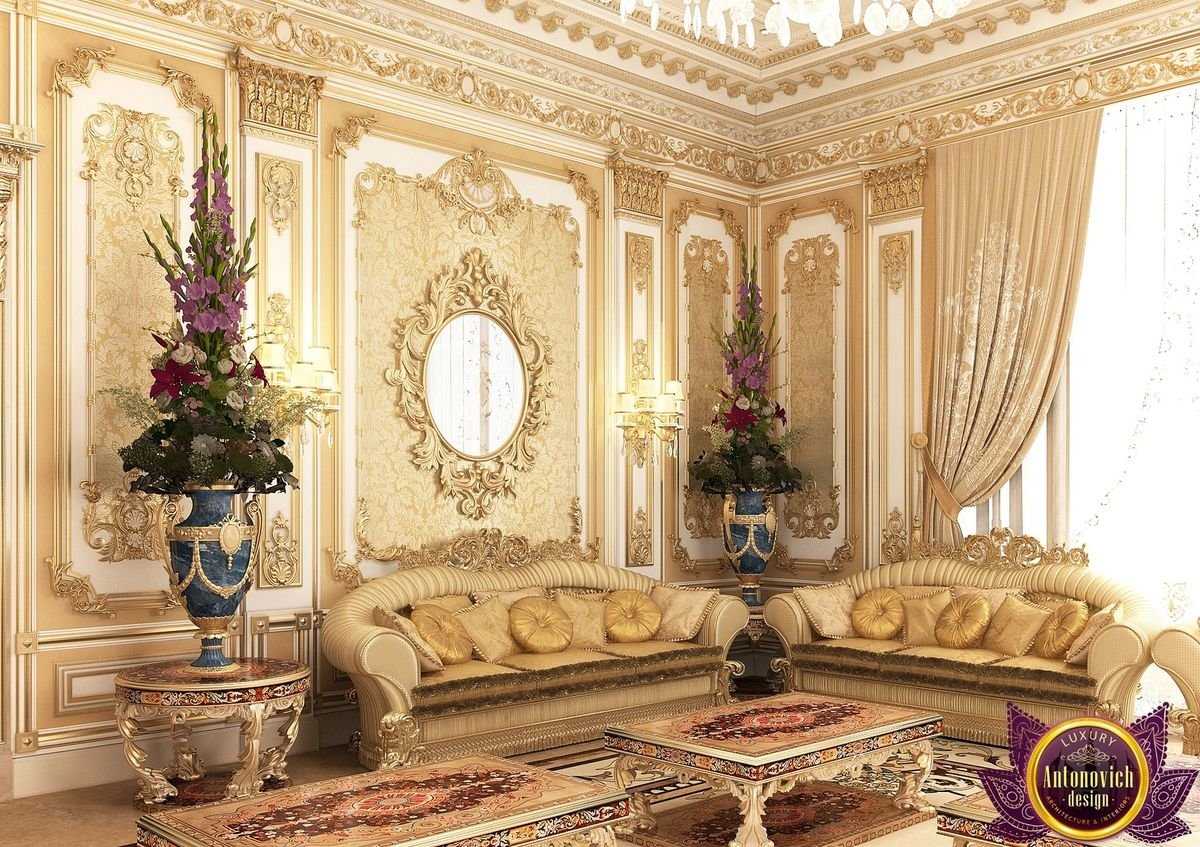 Барокко в интерьере гостиной, кухни и спальни: 60 фото и идей
